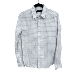 Grid Cotton Standard Fit Button Down Long Sleeve Shirt Size Small Cream